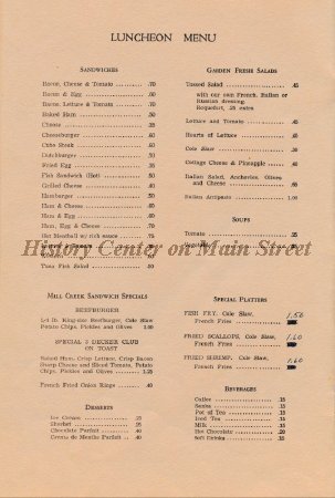 Mill Creek Inn, Tioga PA, Menu