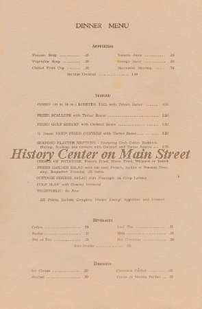 Mill Creek Inn, Tioga PA, Menu